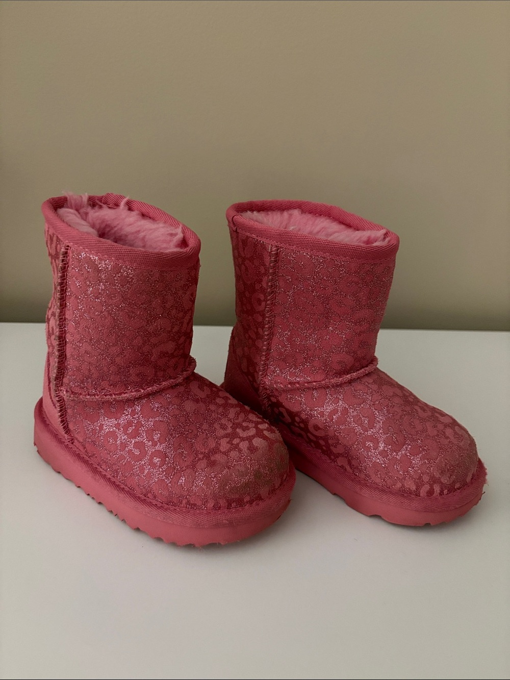 Girls UGG Boots Pink Glitter Leopard Print